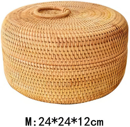 Rattan Yuvarlak Kapaklı Kase Organizer & Dekoratif Kapaklı Düzenleyici