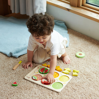 Ahşap Meyve Kesme ve Yapboz Seti - Kesir Öğretici Oyuncak (23 Parça)