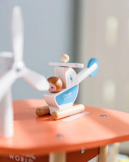 Eğitici Ahşap Katlı Otopark ve Garaj Seti - Helikopter Pistli & Arabalı (9 Parça)