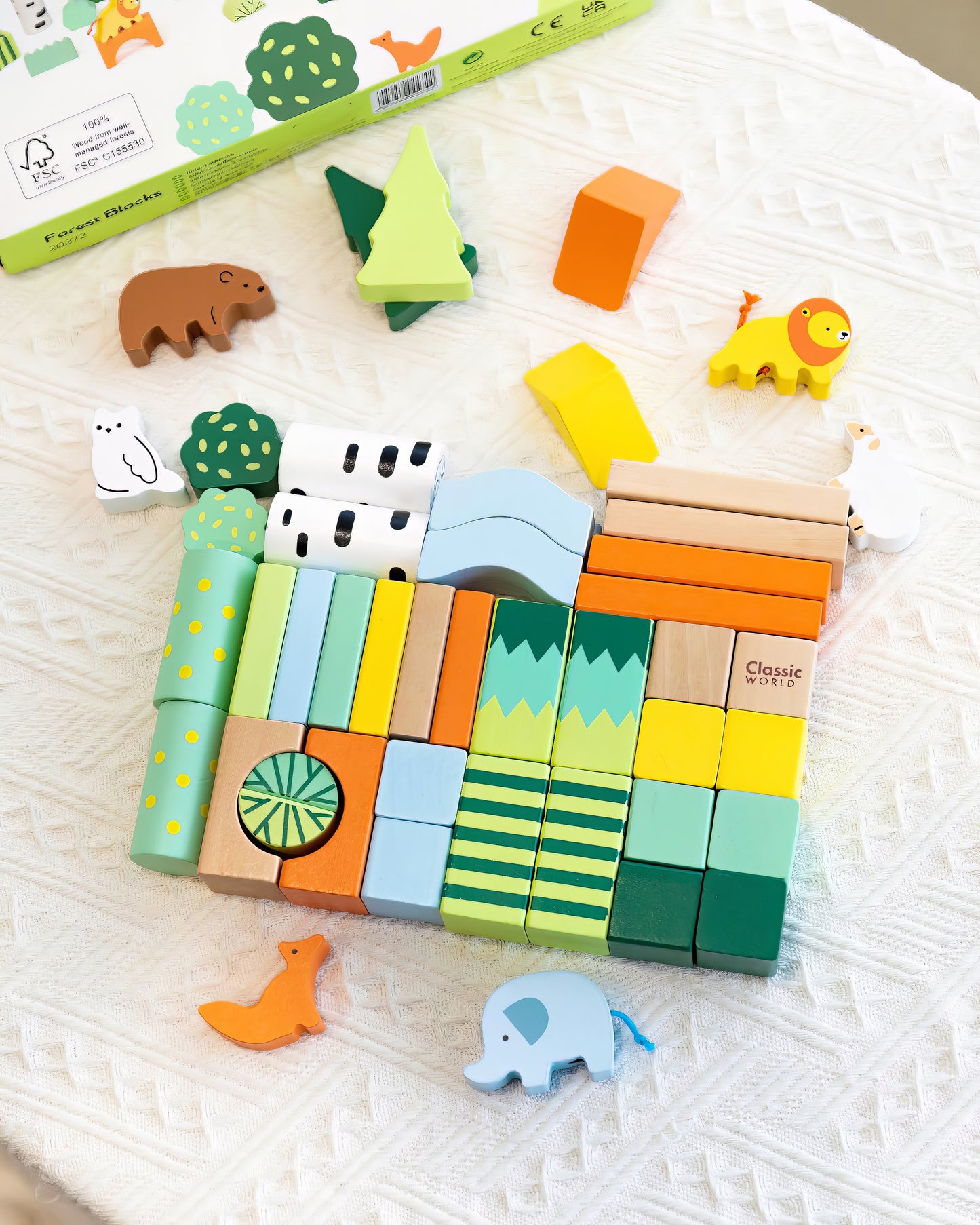 Ahşap Orman Temalı Blok Seti - 50 Parça Eğitici Yapı Oyuncakları