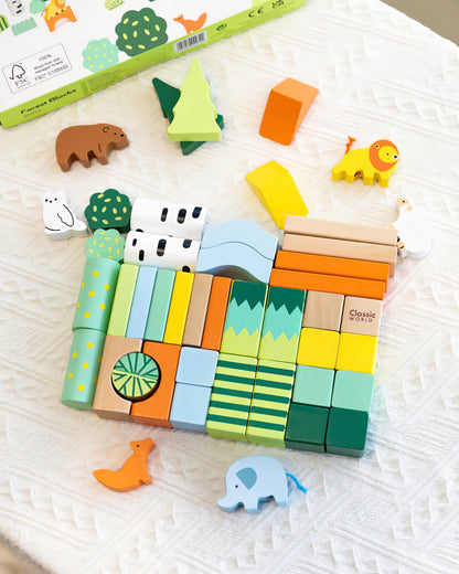 Ahşap Orman Temalı Blok Seti - 50 Parça Eğitici Yapı Oyuncakları