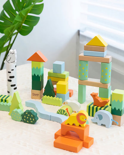 Ahşap Orman Temalı Blok Seti - 50 Parça Eğitici Yapı Oyuncakları