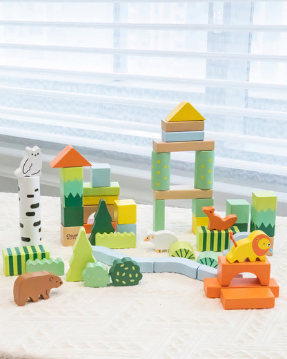 Ahşap Orman Temalı Blok Seti - 50 Parça Eğitici Yapı Oyuncakları