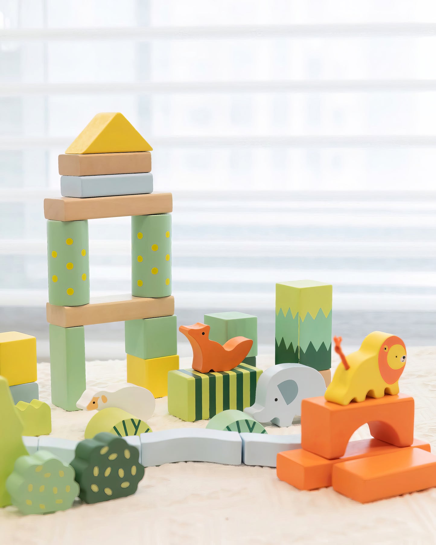 Ahşap Orman Temalı Blok Seti - 50 Parça Eğitici Yapı Oyuncakları