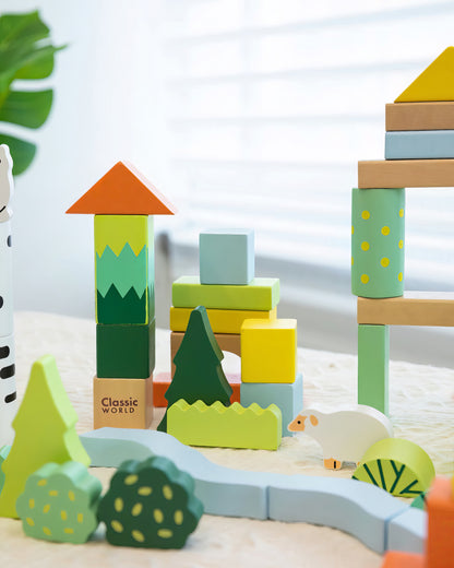 Ahşap Orman Temalı Blok Seti - 50 Parça Eğitici Yapı Oyuncakları