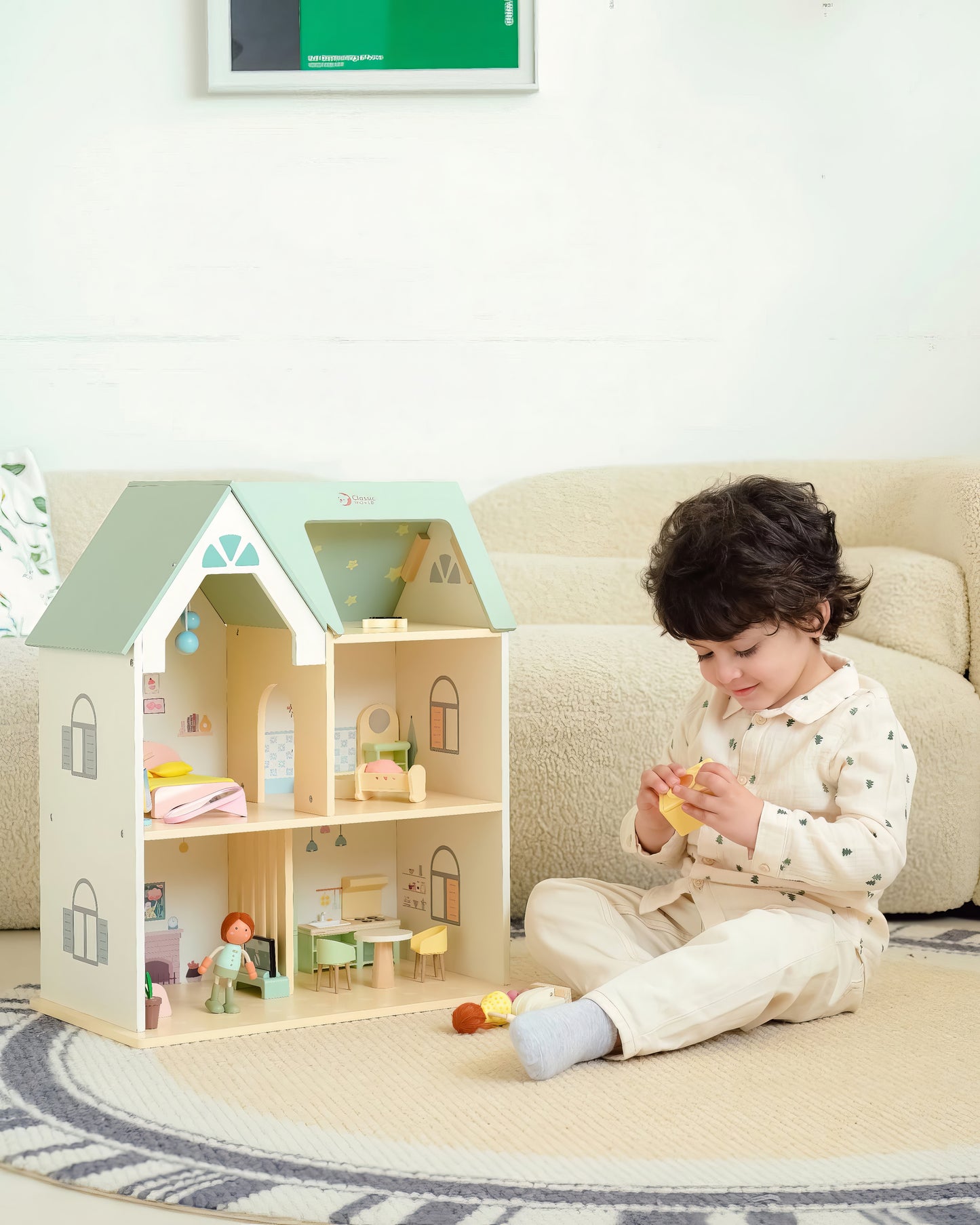 Ahşap Bebek Evi ve Mobilya Seti - Figürlü & 2 Katlı (31 Parça)