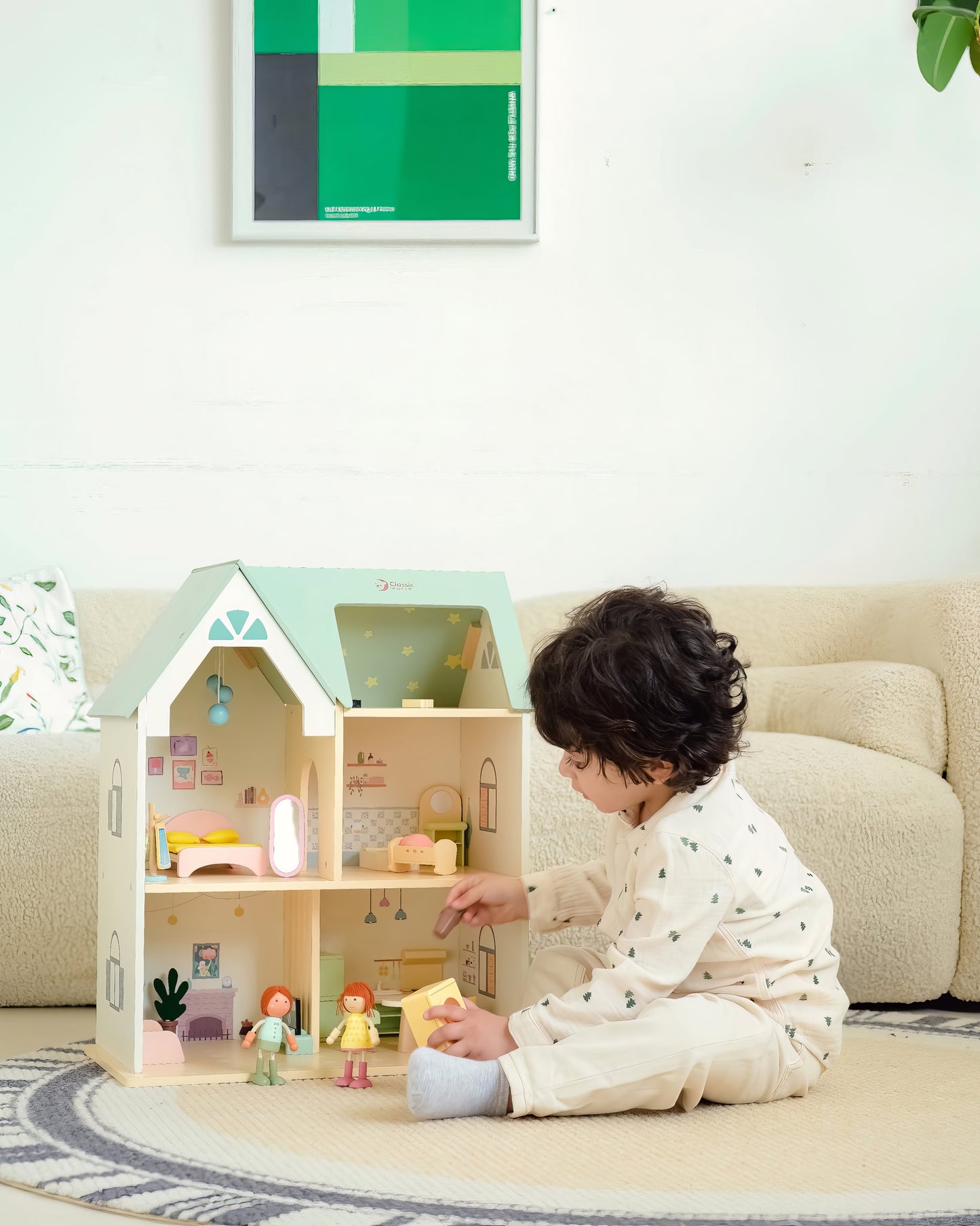 Ahşap Bebek Evi ve Mobilya Seti - Figürlü & 2 Katlı (31 Parça)