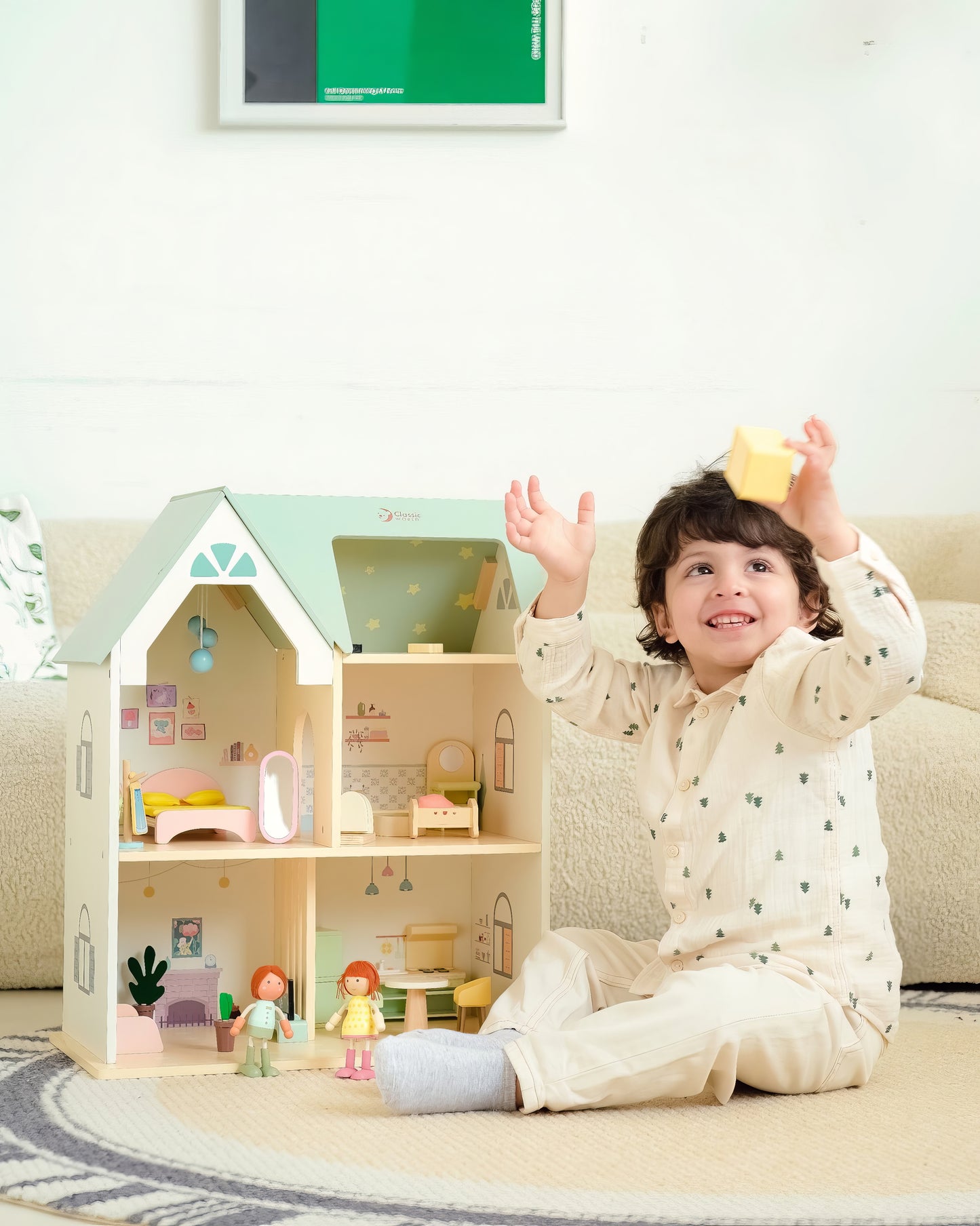 Ahşap Bebek Evi ve Mobilya Seti - Figürlü & 2 Katlı (31 Parça)