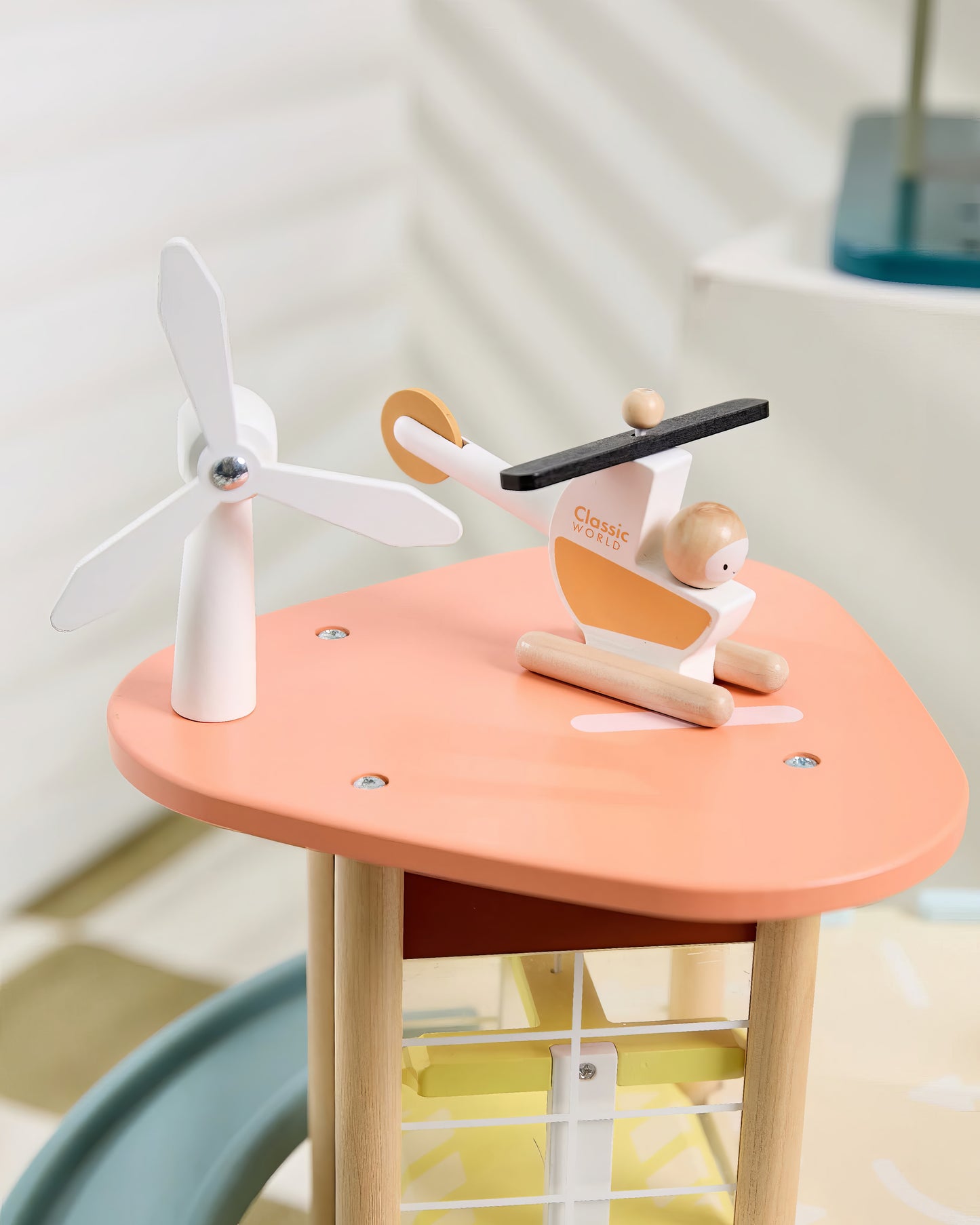 Eğitici Ahşap Katlı Otopark ve Garaj Seti - Helikopter Pistli & Arabalı (9 Parça)