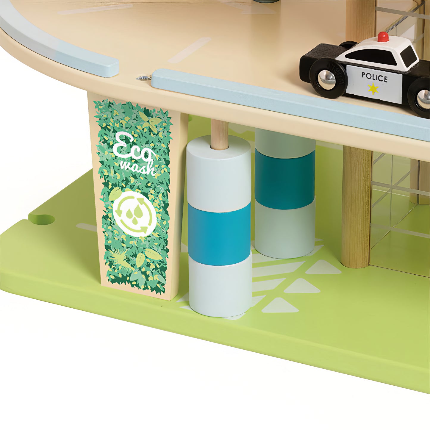 Eğitici Ahşap Katlı Otopark ve Garaj Seti - Helikopter Pistli & Arabalı (9 Parça)