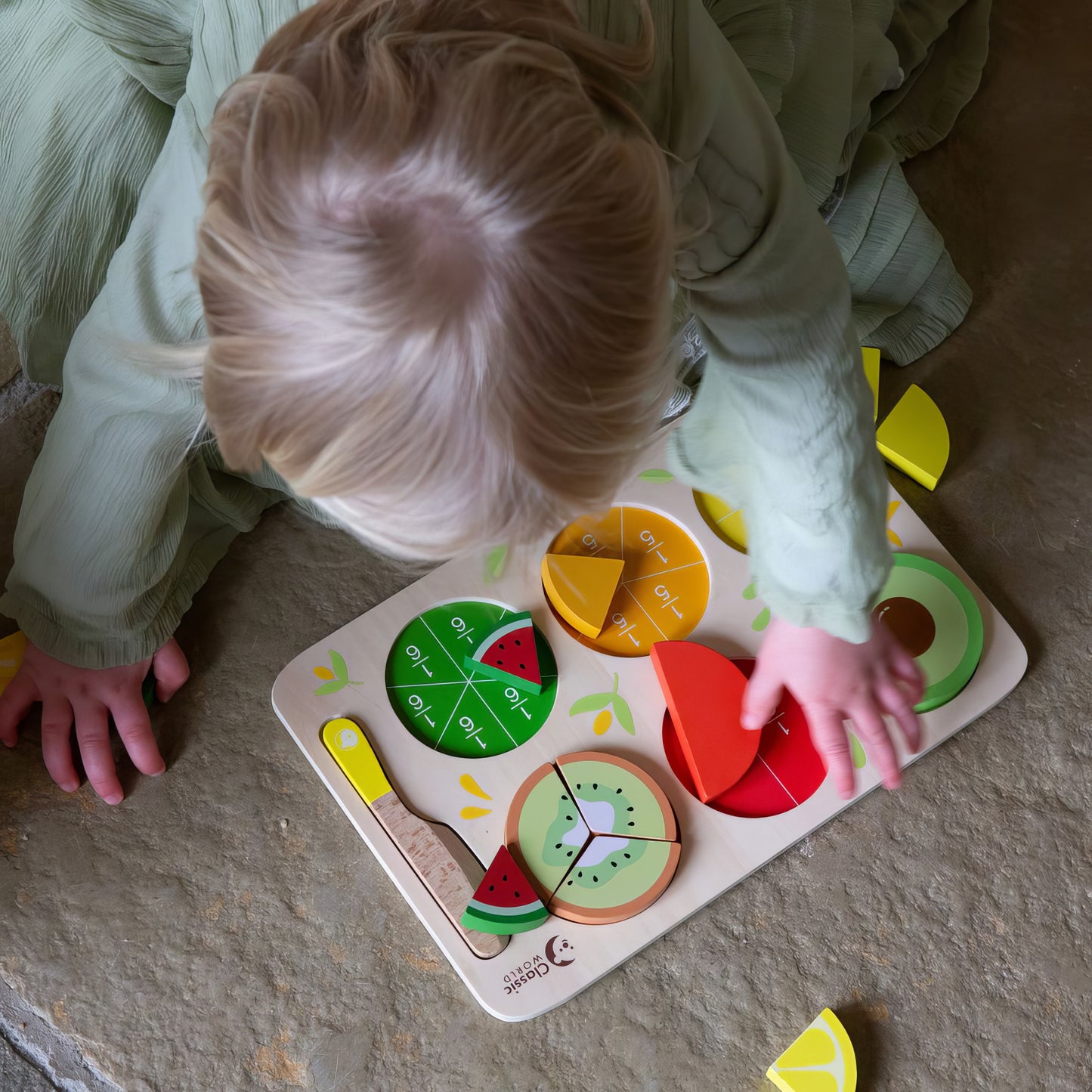 Ahşap Meyve Kesme ve Yapboz Seti - Kesir Öğretici Oyuncak (23 Parça)