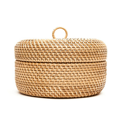 Rattan Yuvarlak Kapaklı Kase Organizer & Dekoratif Kapaklı Düzenleyici