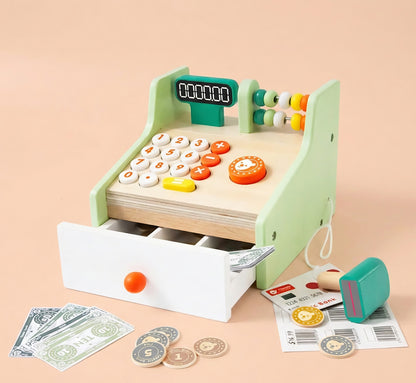 Ahşap Yazar Kasa ve Para Seti - Eğitici Market Oyunu (33 Parça)