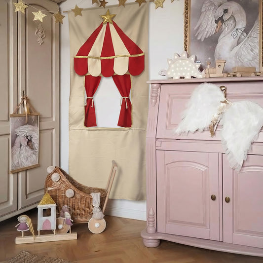 Sirk Temalı Çocuk Kapı Tiyatrosu, Katlanabilir Kumaş Oyun Evi, Hayali Oyun Oyuncağı, Montessori Oda Dekoru, Taşınabilir Tiyatro Sahnesi(Kişiselleştirilebilir)