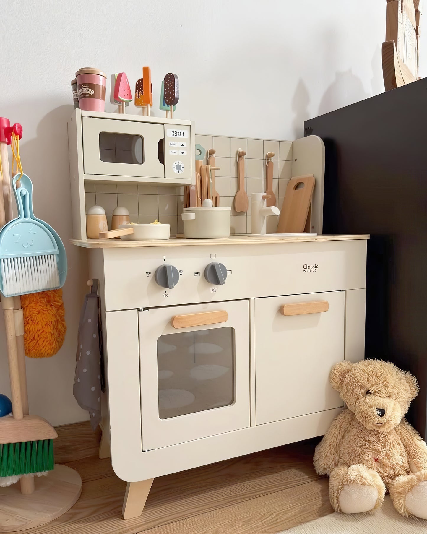 11 Parçalı Fonksiyonel Şefin Ahşap Mutfak Seti Montessori Uyumlu