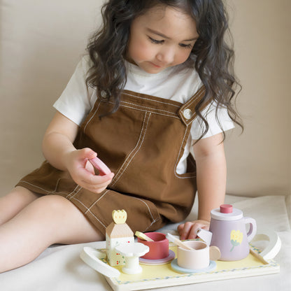 Ahşap Oyuncak Çay Seti - Tepsili & Pastalı Evcilik Oyunu (14 Parça)