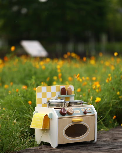 Ahşap Masa Üstü Mini Mutfak Seti - Fırınlı & Ocaklı Oyuncak (8 Parça)