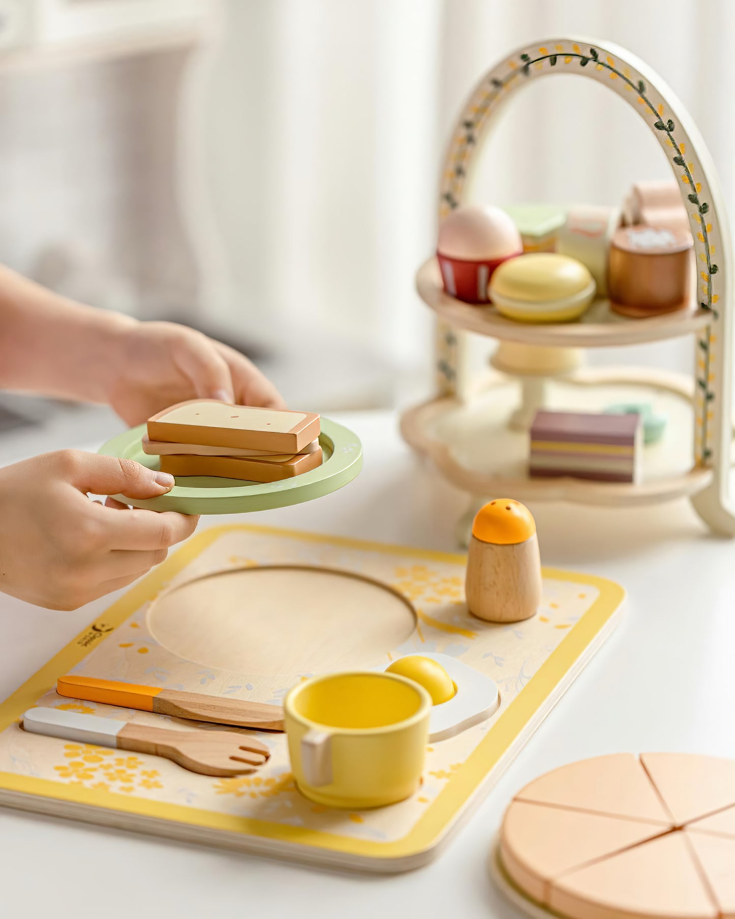 Ahşap Vintage Kahvaltı Seti - 13 Parça Oyuncak Mutfak Gereçleri