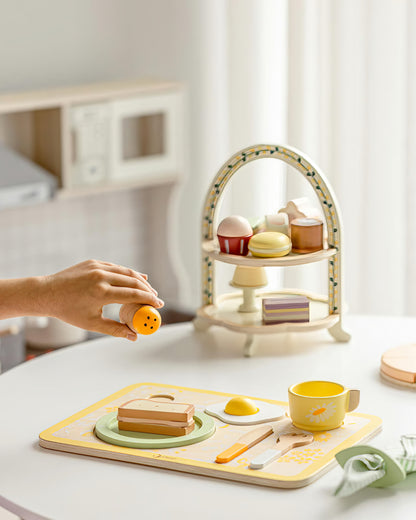 Ahşap Vintage Kahvaltı Seti - 13 Parça Oyuncak Mutfak Gereçleri