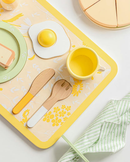 Ahşap Vintage Kahvaltı Seti - 13 Parça Oyuncak Mutfak Gereçleri