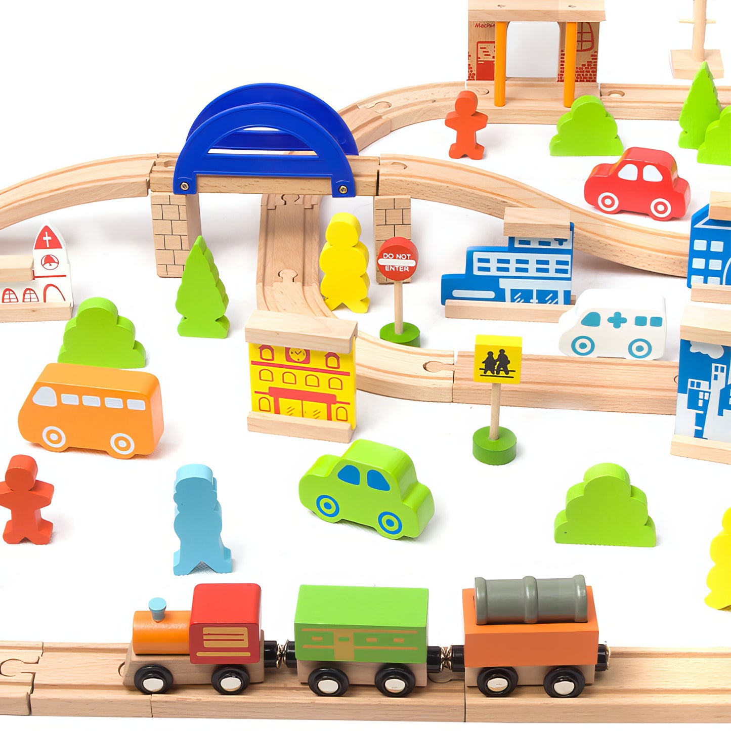 110 Parçalı Dev Ahşap Tren Seti -  Aksesuarlı Şehir Macerası