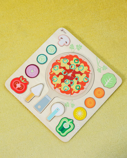 Ahşap Pizza Yapboz Seti - Şekil Eşleştirme ve Mutfak Oyunu (22 Parça