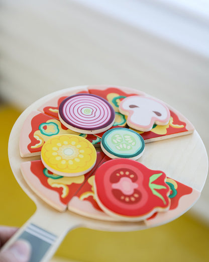 Ahşap Pizza Yapboz Seti - Şekil Eşleştirme ve Mutfak Oyunu (22 Parça