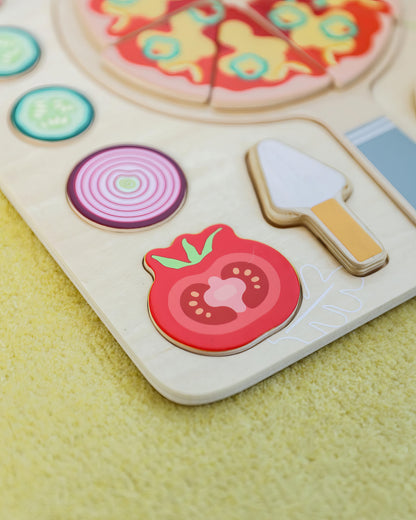 Ahşap Pizza Yapboz Seti - Şekil Eşleştirme ve Mutfak Oyunu (22 Parça