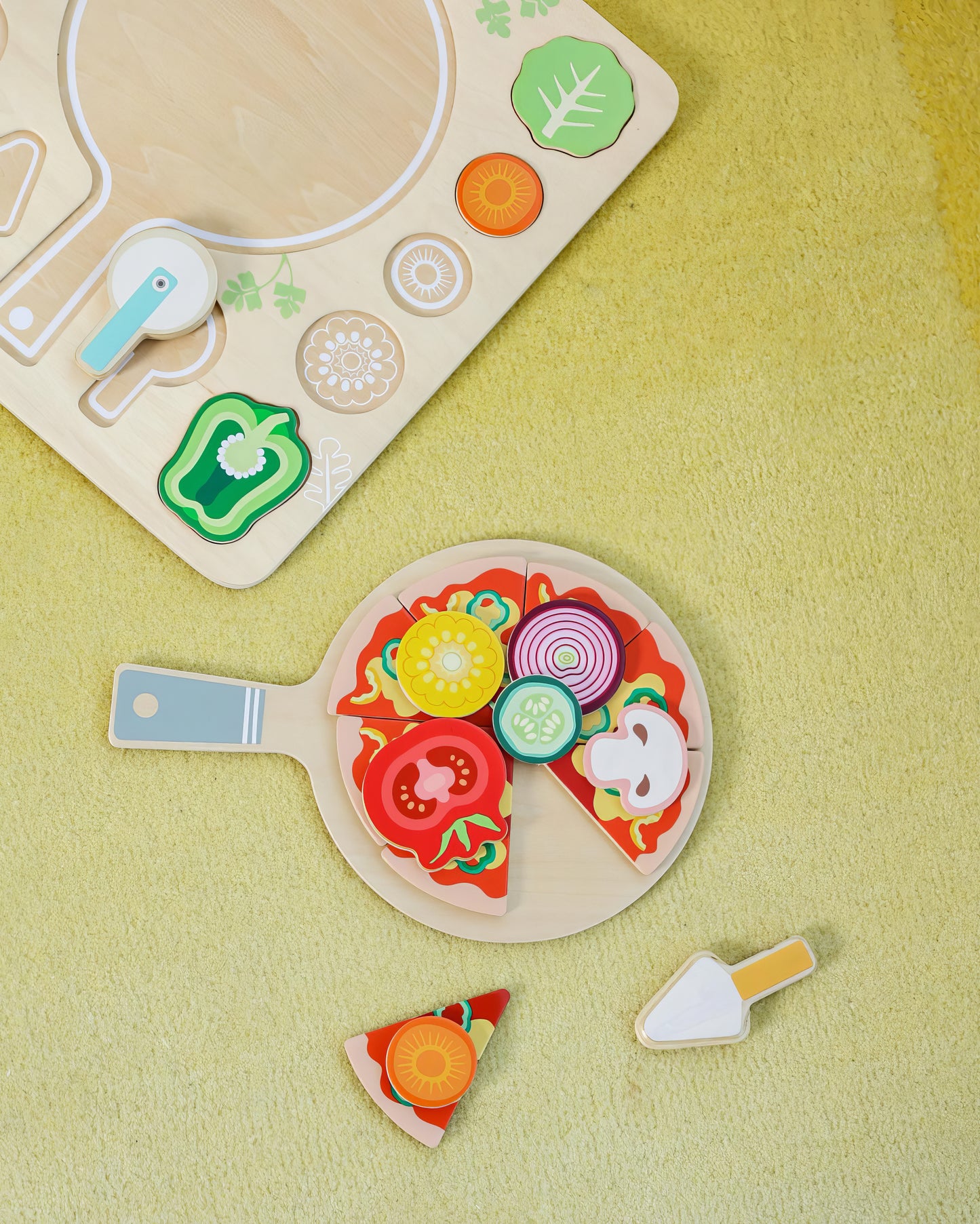 Ahşap Pizza Yapboz Seti - Şekil Eşleştirme ve Mutfak Oyunu (22 Parça