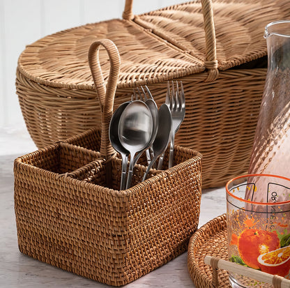 Rattan Kare Kaşıklık Organizer & Dekoratif Mutfak Gereçleri Düzenleyici