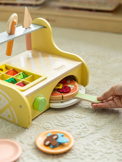 Ahşap Oyuncak Pizza Fırını ve Pişirme Seti (31 Parça)