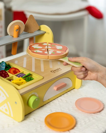 Ahşap Oyuncak Pizza Fırını ve Pişirme Seti (31 Parça)