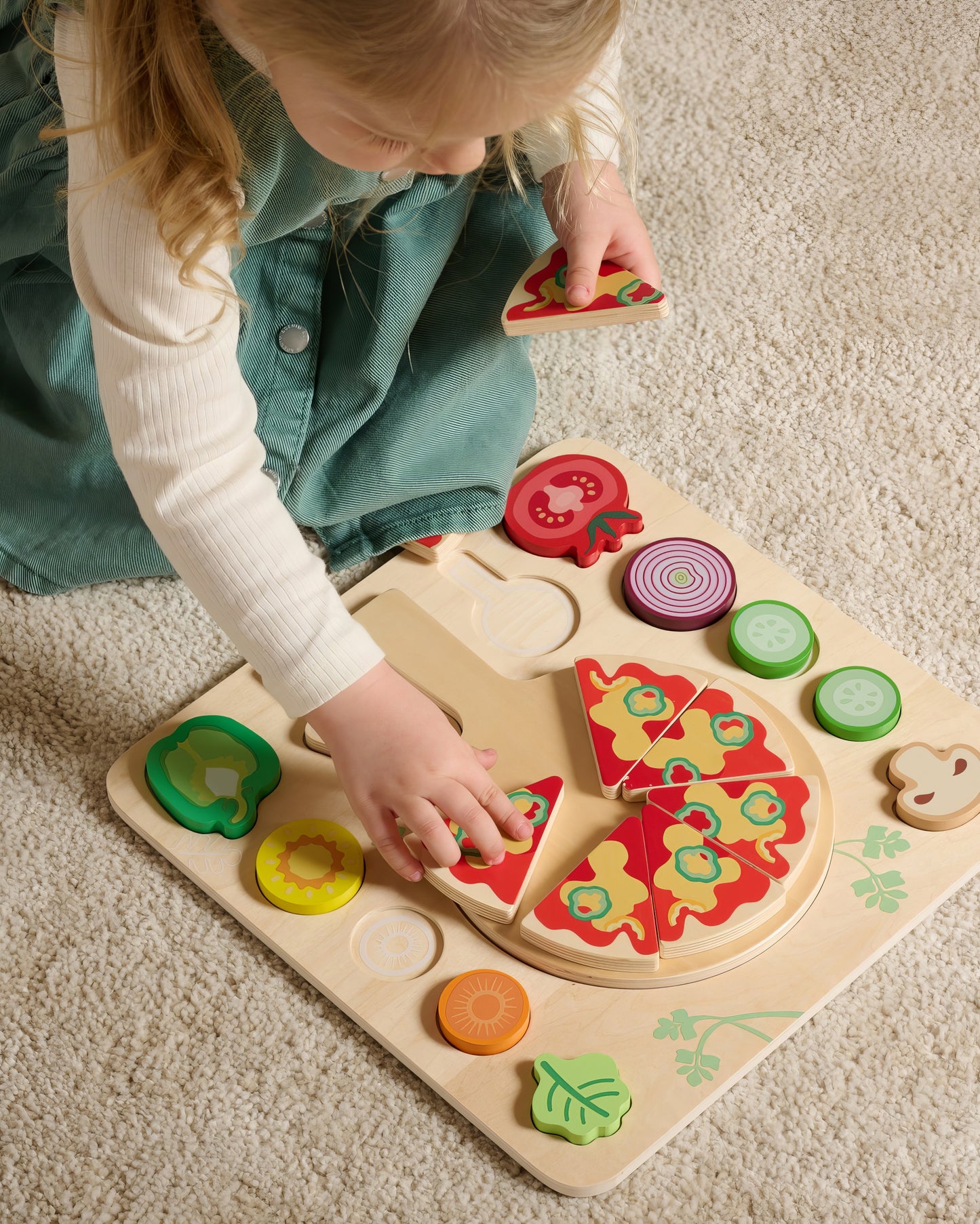 Ahşap Pizza Yapboz Seti - Şekil Eşleştirme ve Mutfak Oyunu (22 Parça