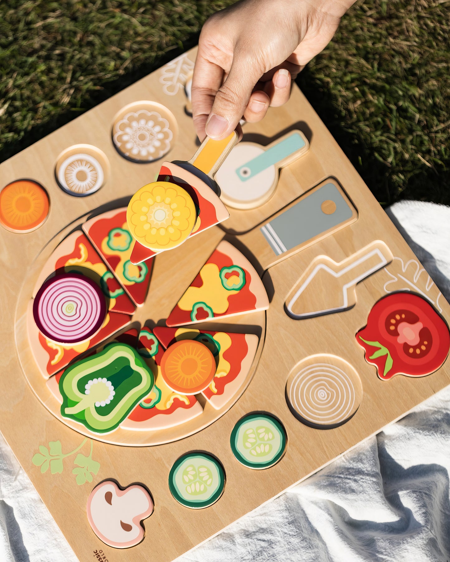 Ahşap Pizza Yapboz Seti - Şekil Eşleştirme ve Mutfak Oyunu (22 Parça