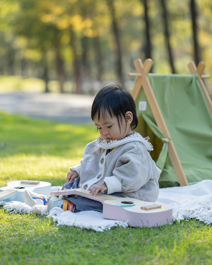 Ahşap Pembe Çocuk Gitarı Ukulelesi - Eğitici Oyuncak Müzik Aleti