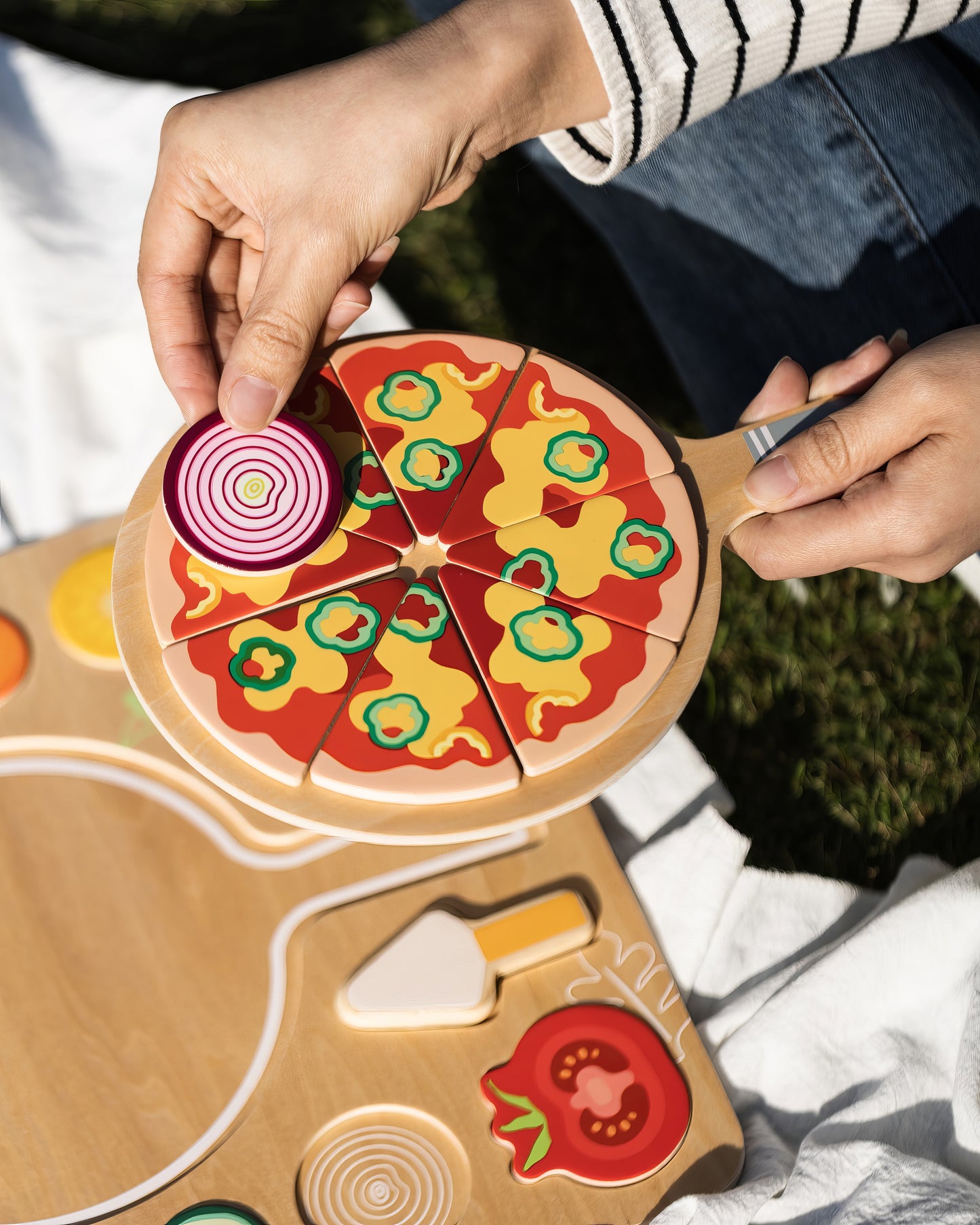 Ahşap Pizza Yapboz Seti - Şekil Eşleştirme ve Mutfak Oyunu (22 Parça