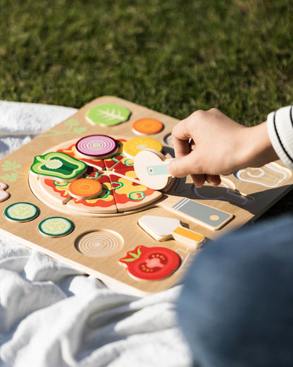 Ahşap Pizza Yapboz Seti - Şekil Eşleştirme ve Mutfak Oyunu (22 Parça