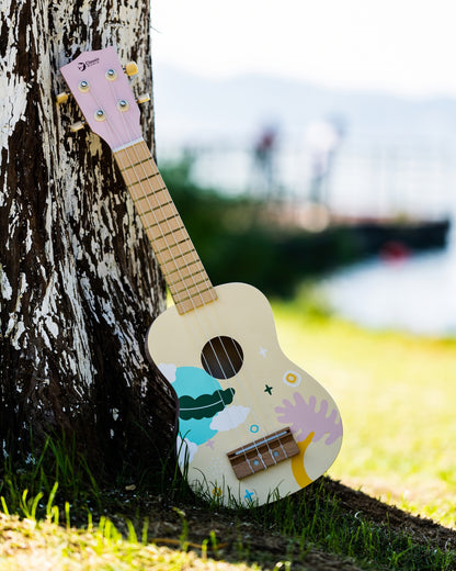 Ahşap Pembe Çocuk Gitarı Ukulelesi - Eğitici Oyuncak Müzik Aleti