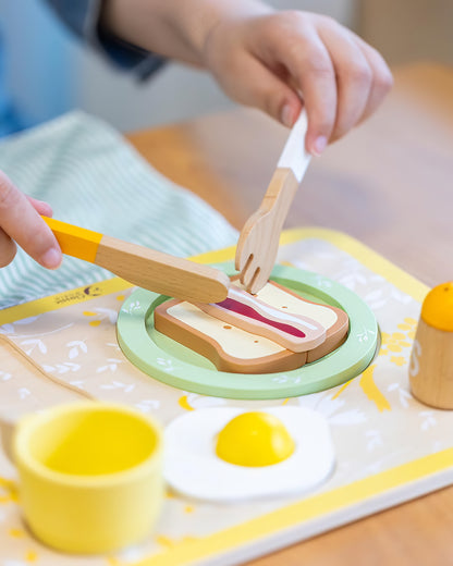 Ahşap Vintage Kahvaltı Seti - 13 Parça Oyuncak Mutfak Gereçleri