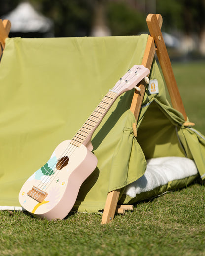 Ahşap Pembe Çocuk Gitarı Ukulelesi - Eğitici Oyuncak Müzik Aleti