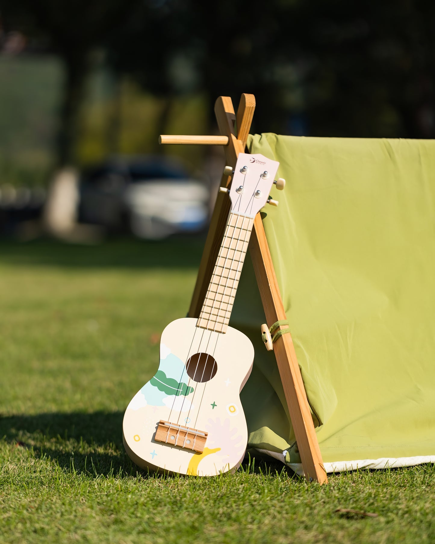 Ahşap Pembe Çocuk Gitarı Ukulelesi - Eğitici Oyuncak Müzik Aleti