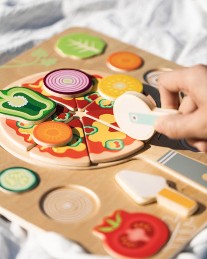 Ahşap Pizza Yapboz Seti - Şekil Eşleştirme ve Mutfak Oyunu (22 Parça