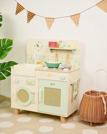 Ahşap Oyuncak Mutfak Seti - Aksesuarlı & Fırınlı (14 Parça)