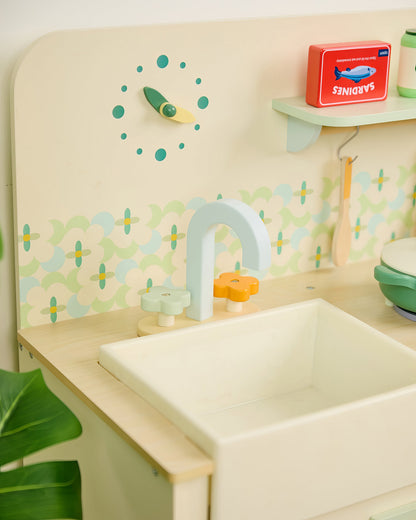 Ahşap Oyuncak Mutfak Seti - Aksesuarlı & Fırınlı (14 Parça)