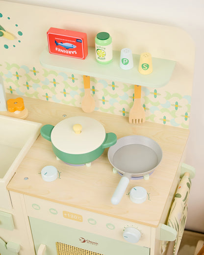 Ahşap Oyuncak Mutfak Seti - Aksesuarlı & Fırınlı (14 Parça)