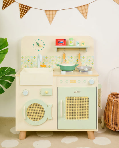 Ahşap Oyuncak Mutfak Seti - Aksesuarlı & Fırınlı (14 Parça)