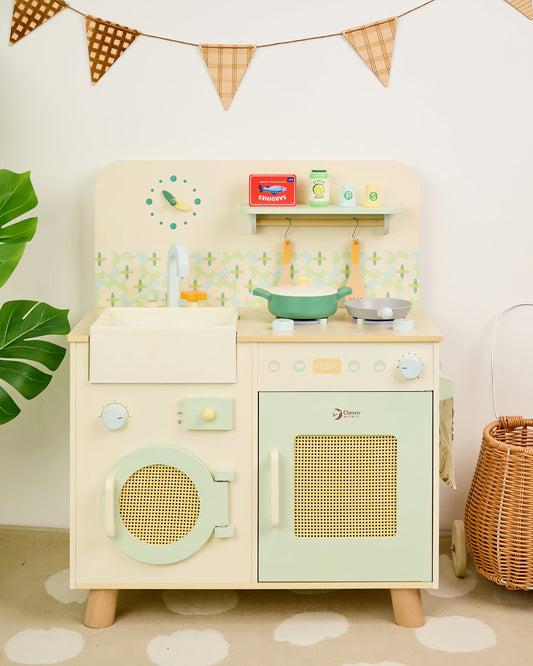 Ahşap Oyuncak Mutfak Seti - Aksesuarlı & Fırınlı (14 Parça)