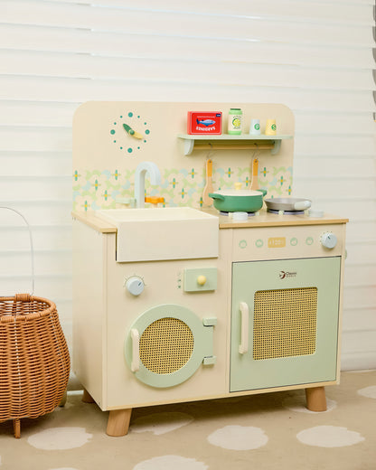 Ahşap Oyuncak Mutfak Seti - Aksesuarlı & Fırınlı (14 Parça)