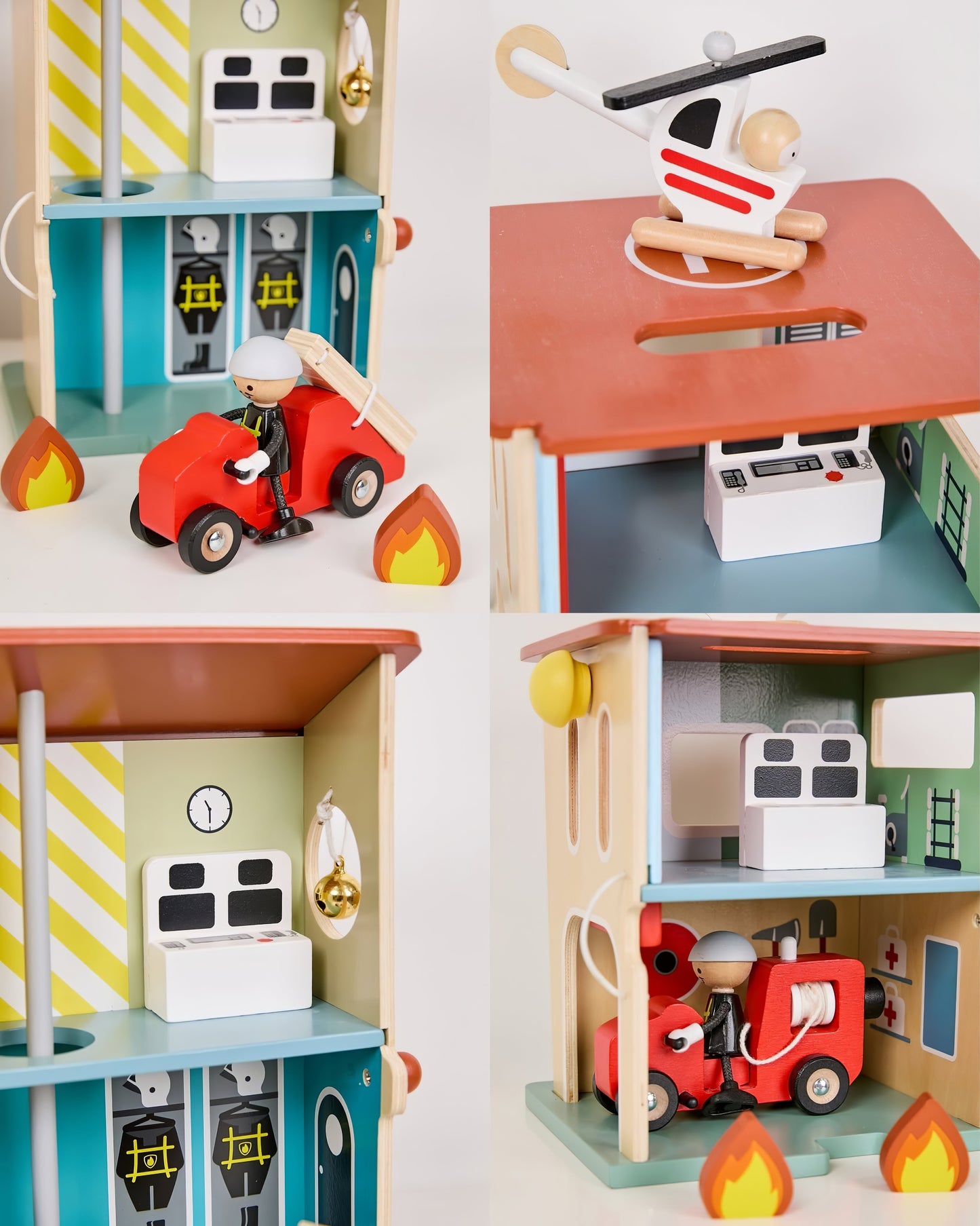 Ahşap İtfaiye İstasyonu ve Garaj Seti - Araçlı & Figürlü (13 Parça)