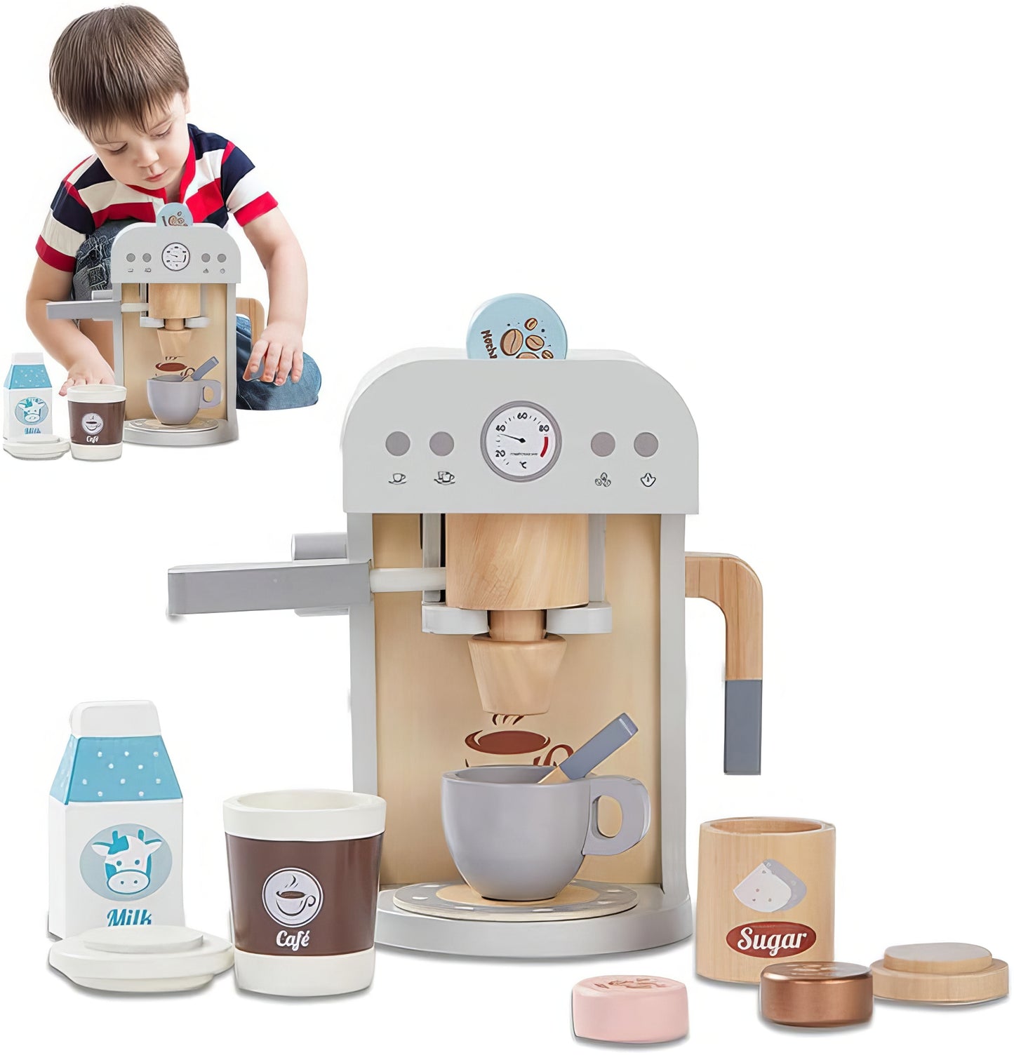 Montessori Ahşap Kahve ve Espresso Makinesi – Frogprin Tasarımı ile Eğlenceli Rol Oyunları
